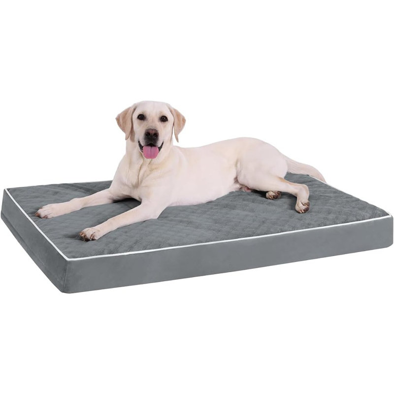 Waterproof Dog Bed For Crate Pad – Removable Washable Cover, Egg Crate Foam, Non-Slip Bottom, 35"X22", Dark Gray