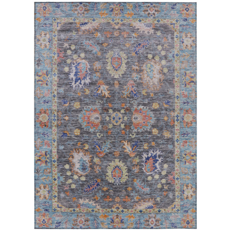 Machine Washable Indoor/Outdoor Xhevrie Gray Rug