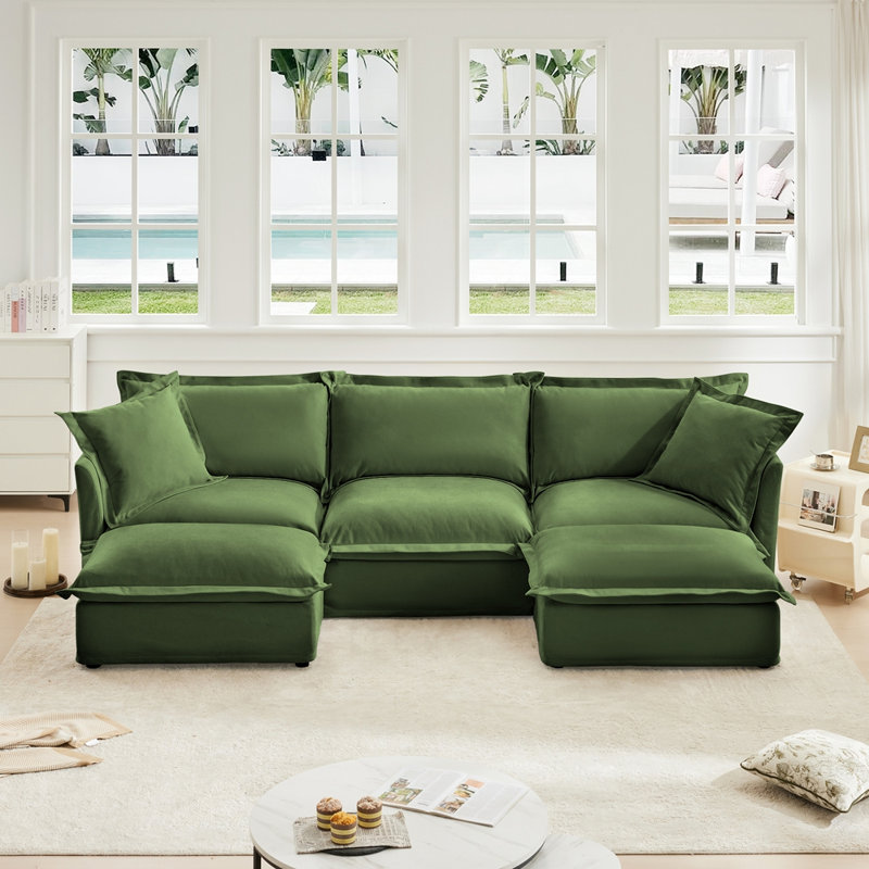 Canapé 3 places avec 2 repose-pieds, Vert, H 34,6 po x l 120 po x P 55 po, 5