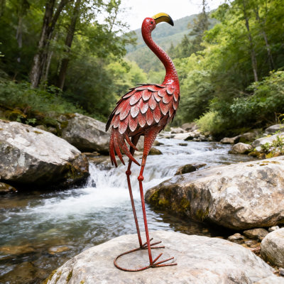 Statue de jardin flamant rose en métal 34,3 po Orine