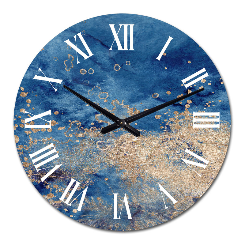 Horloge murale moderne abstraite bleu et or II, Surdimensionné