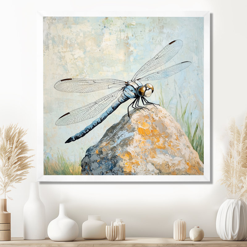 Libellule sur un rocher - libellule, art mural, salon, H 36 po x l 36 po, Reproduction encadrée d'une seule photo sans pass