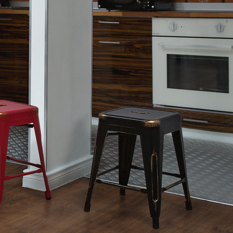 Redcar Counter Stool with Metal Frame, 76cm H x 36cm W x 36cm D, Black/Gold