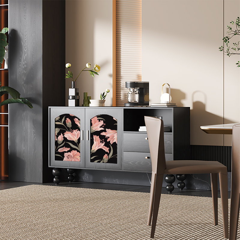 Buffet avec rangement 59,1 po, Noir, noir, noir, noir