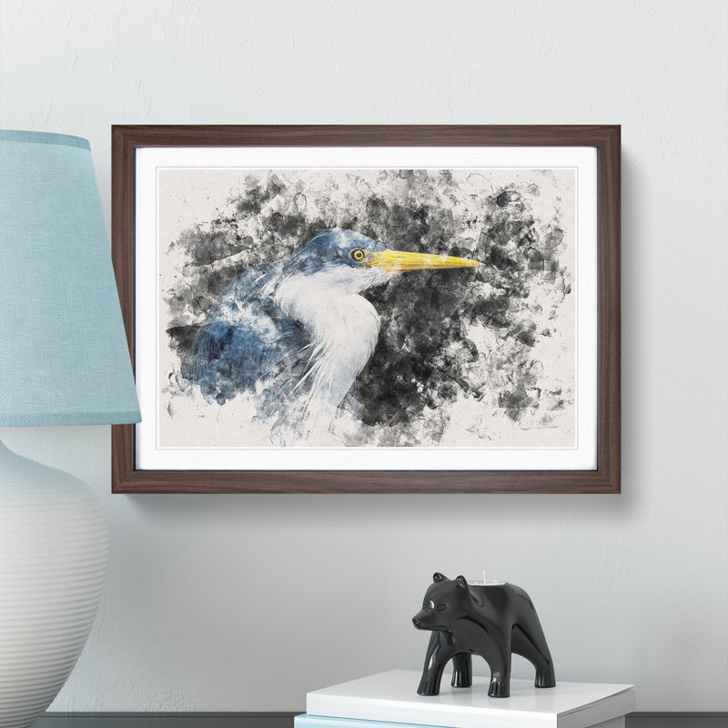 Pied Heron - Framed Print, 45cm H x 63cm W x 2cm D, Walnut Framed