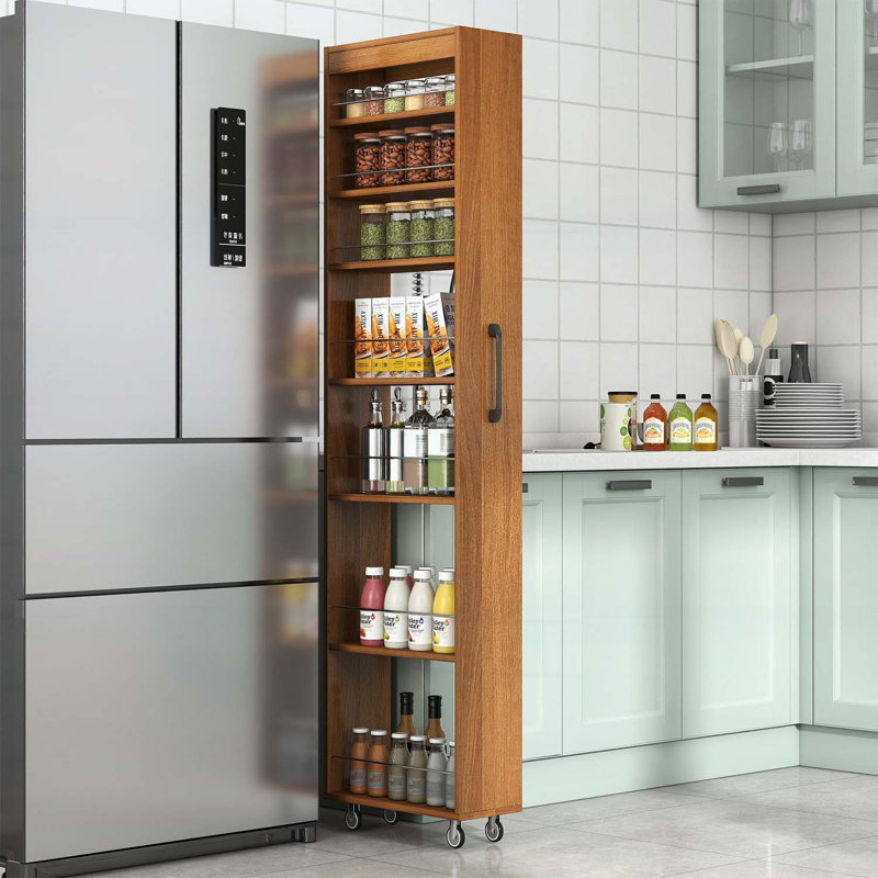 Armoire de rangement coulissante multifonctionnelle à 7 niveaux pour espaces étroits, Chêne