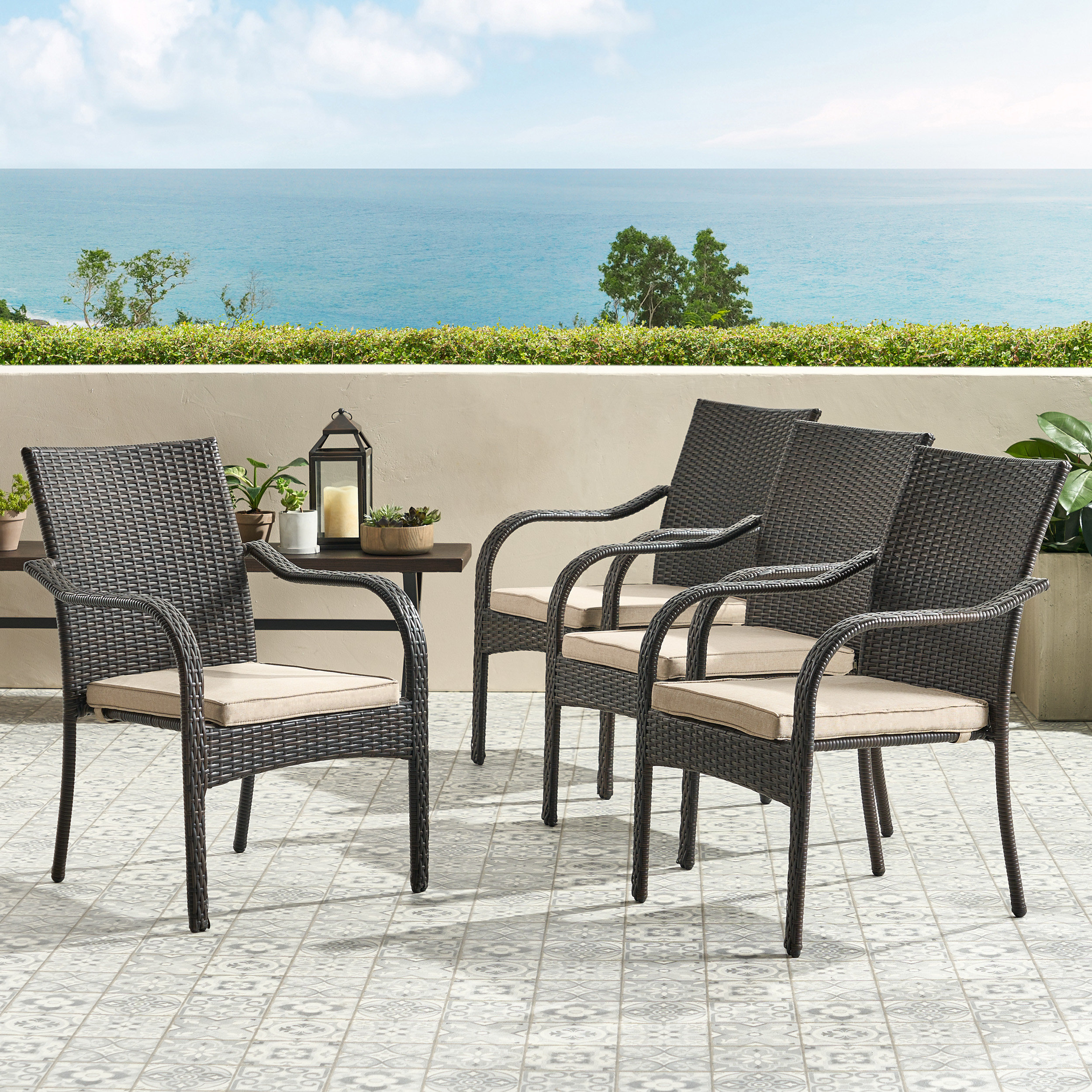 Latitude Run® Deanna Outdoor Stacking Dining Armchairs with Cushions &  Reviews | Wayfair