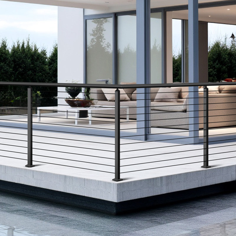Poteau de garde-corps en câble, poteau d'angle 42 po x 2 po x 2 po, avec trous pré-percés en forme de L, poteau de garde-corps en acier inoxydable avec support horizontal et incurvé, paquet de 1, noir