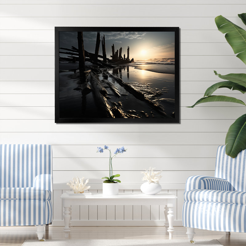 «Beach Photo Coastal Reverie II», reproduction sur toile, H 30 po x l 40 po x P 1,5 po, Cadre photo noir