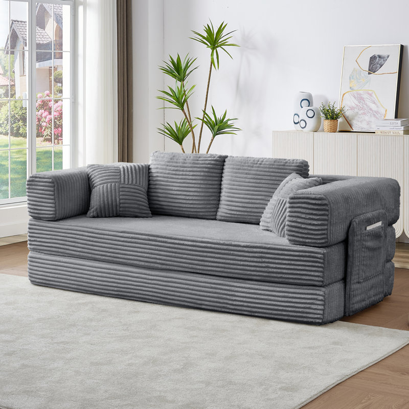 Boneless Convertible Sleeper Sofa, No Assembly All High-Density Foam Foldable Floor Couch, Gray