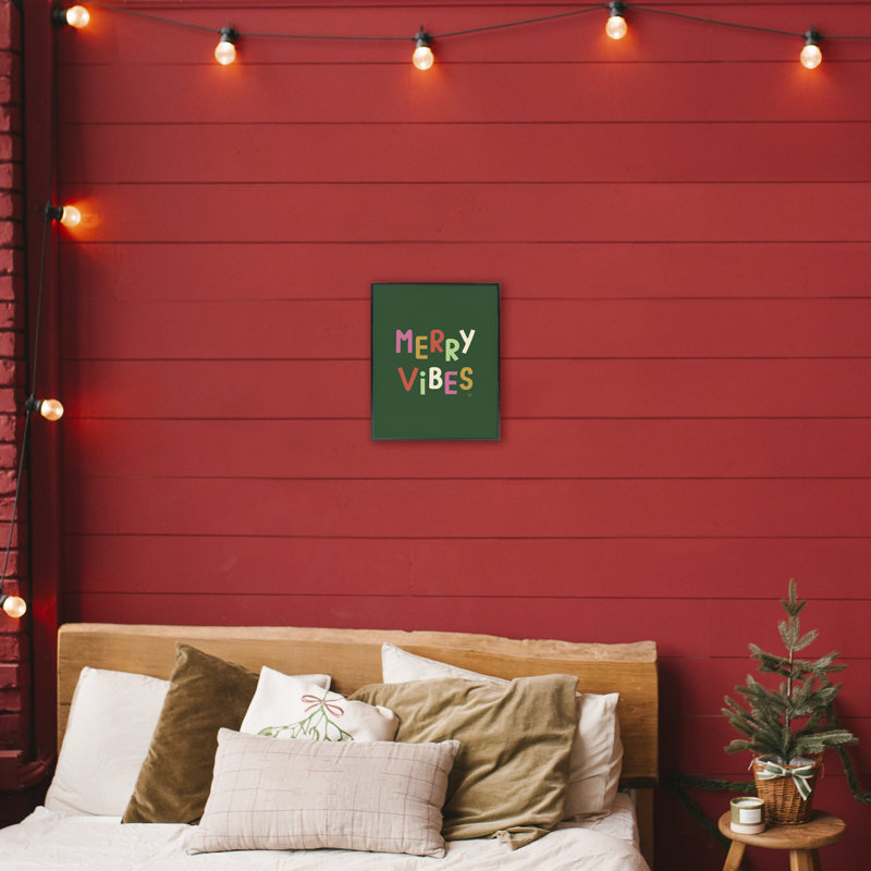 Merry Vibes, texte coloré encadré, estampe numérique, design par Jessica Beck, H 14 po x l 11 po, Giclée encadrée noir minuit