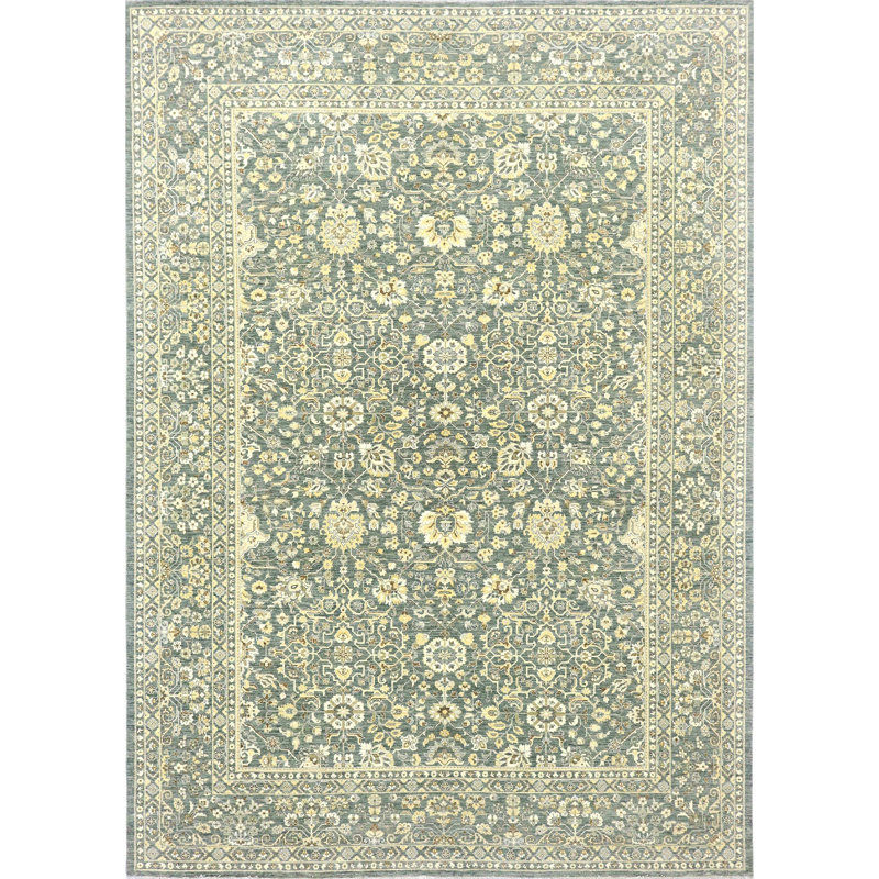 Wool Oriental Area Rug in Light Green/Beige/Gray, Rectangle 10' x 14'
