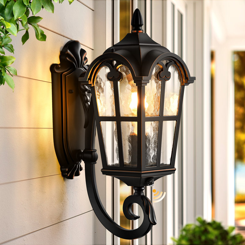  Black Dusk to Dawn Outdoor Wall Lights with Gold Trim, Black (Gold Trim)