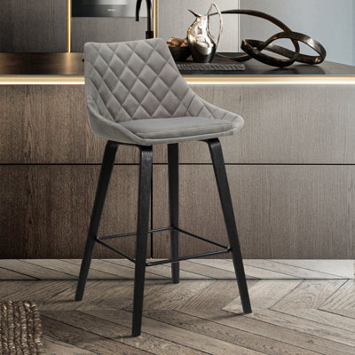 Culloden 26" Counter Height Armless Bar Stool with Footrest in Gray Velvet and Wood