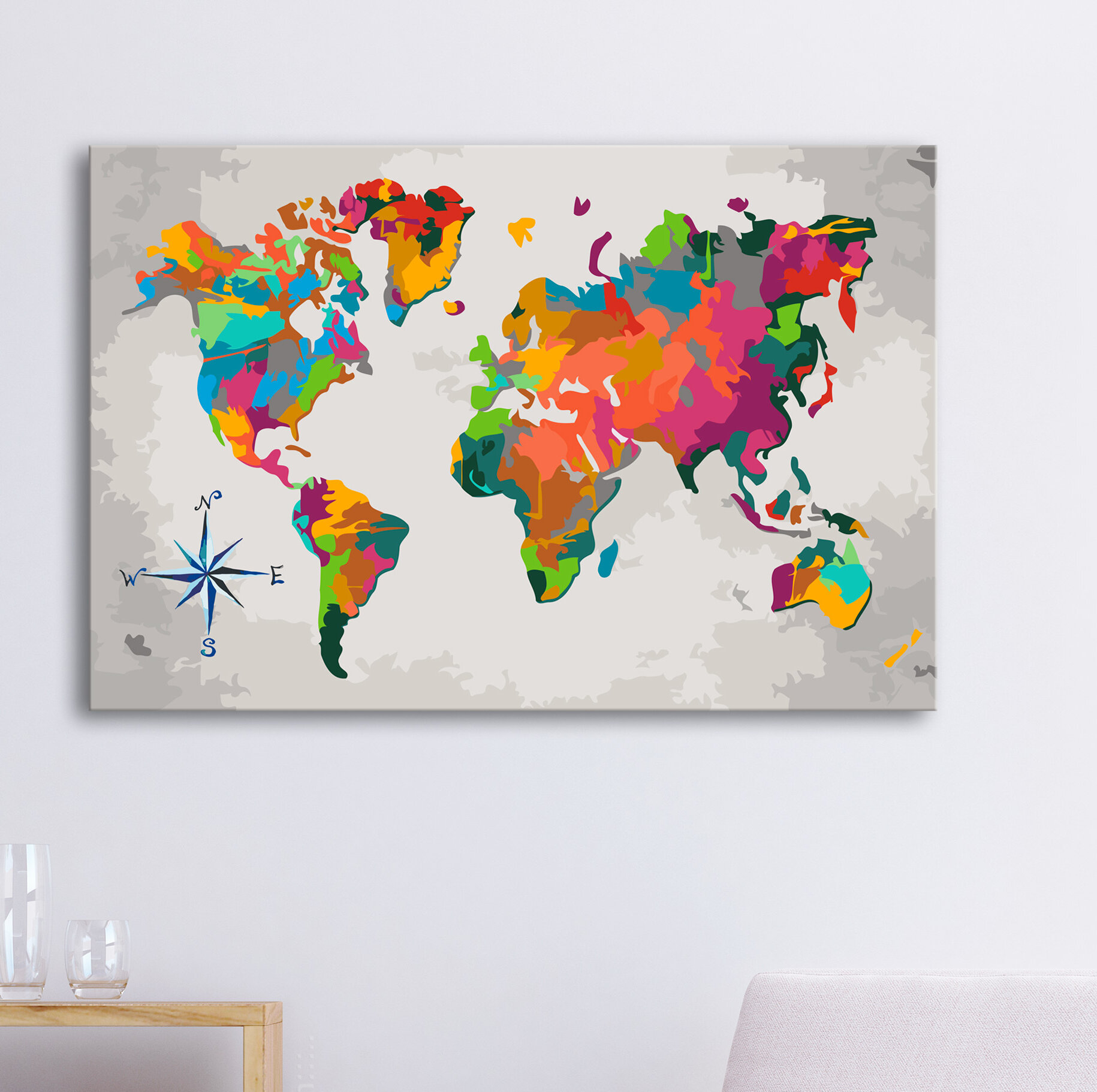 Bless international World Map Compass Rose On Canvas Painting | Wayfair