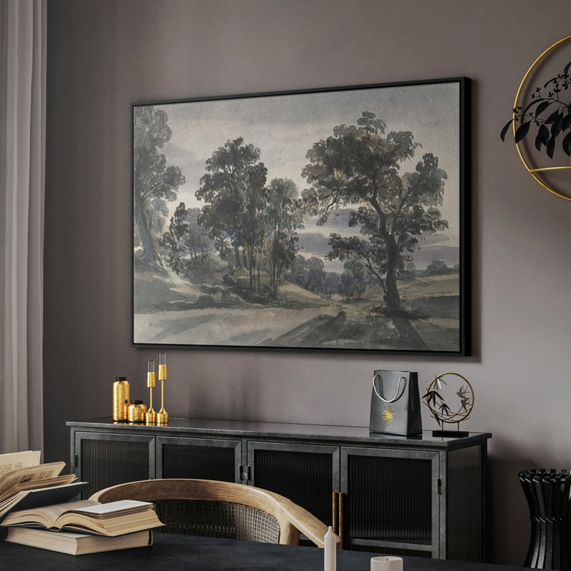 Paysage rétro - CD XXVII, Toile avec cadre flottant noir, H 17 po x l 25 po x P 2 po