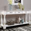Console, 63 po, structure en bois massif, 3 tiroirs et tablette, blanc antique, fabrication Mid-Century 63 po avec capacité de charge suffisante