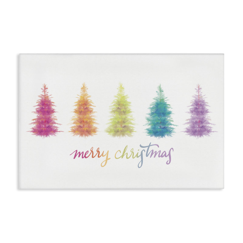 «Rainbow Christmas Trees», art mural sur toile par House Fenway, H 20 po x l 30 po