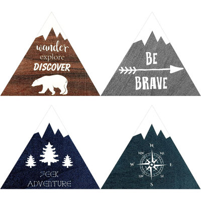 Inspirational Wooden Nursery Wall Sign Set – Classic Colors – 4-Piece Rustic Mountain And Woodland Adventure Decor With Hooks For Baby’S Room