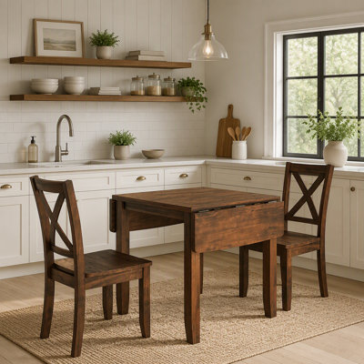 3-Piece Extendable Drop Leaf Dining Set with X-Back Chairs for Small Spaces and Modern Living