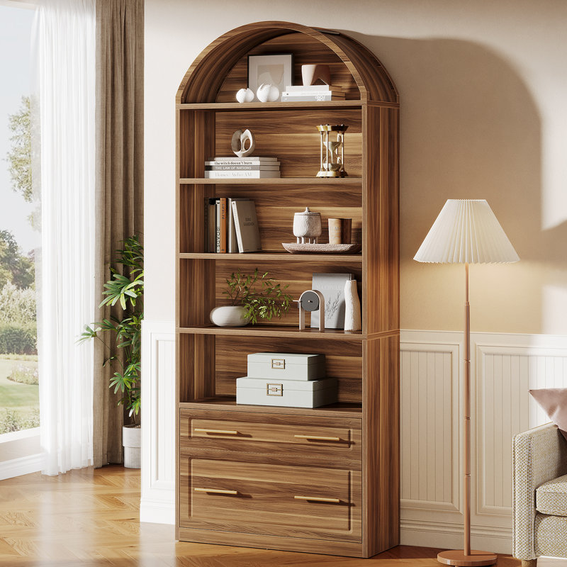 78.77'' Tall Bookcase With Drawers, Walnut Brown