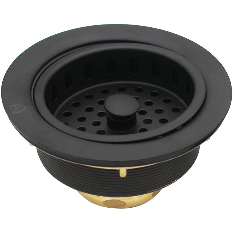 3-1/2" Post Style Kitchen Sink Drain Basket Strainer, Matte Black
