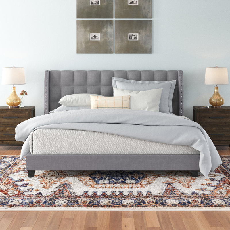 Upholstered Wingback Bed, King