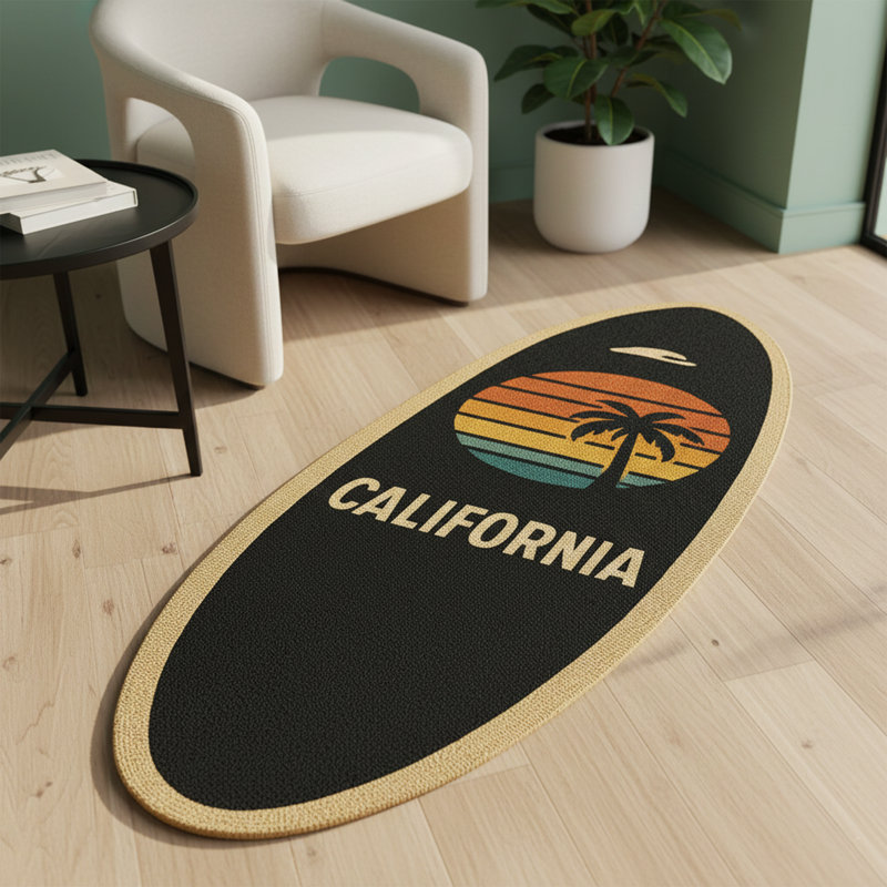 California Sunset Surfboard Accent Rug (Black)