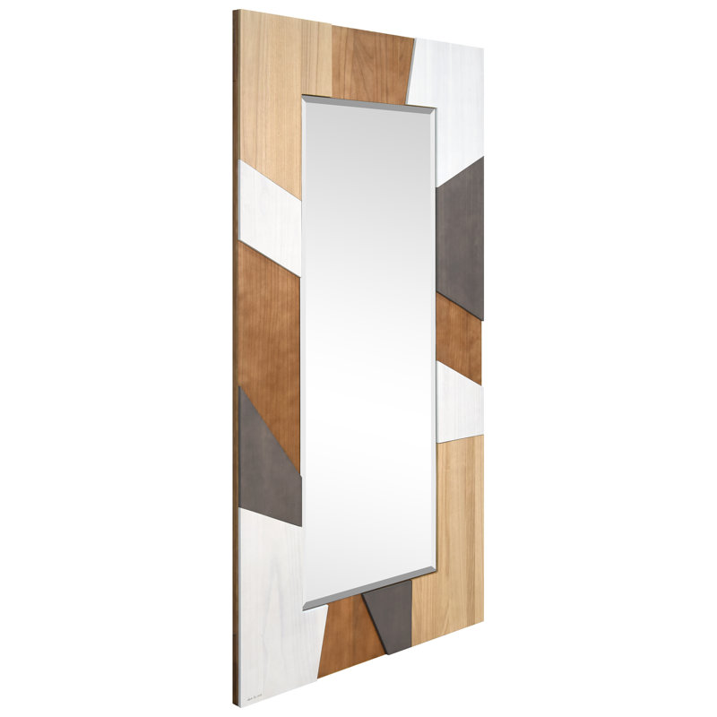 Miroir incliné en bois de paulownia massif fabriqué à la main «Modern Geometric», taille 80 po x 40 po