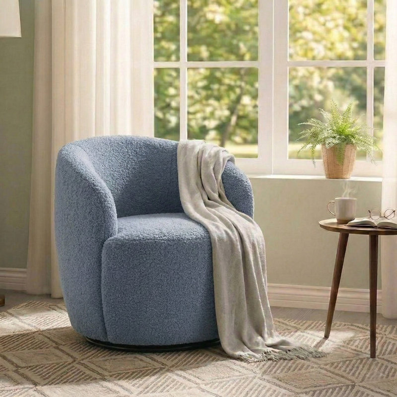 Teddy Fabric Swivel Accent Armchair Barrel Chair, Dusty Blue