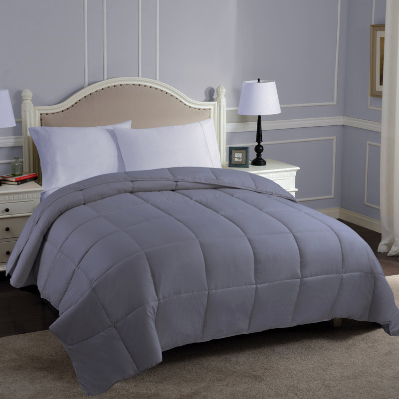 Édredon réversible en duvet synthétique hypoallergénique toutes saisons de poids moyen classique, Argent, Édredon très grand