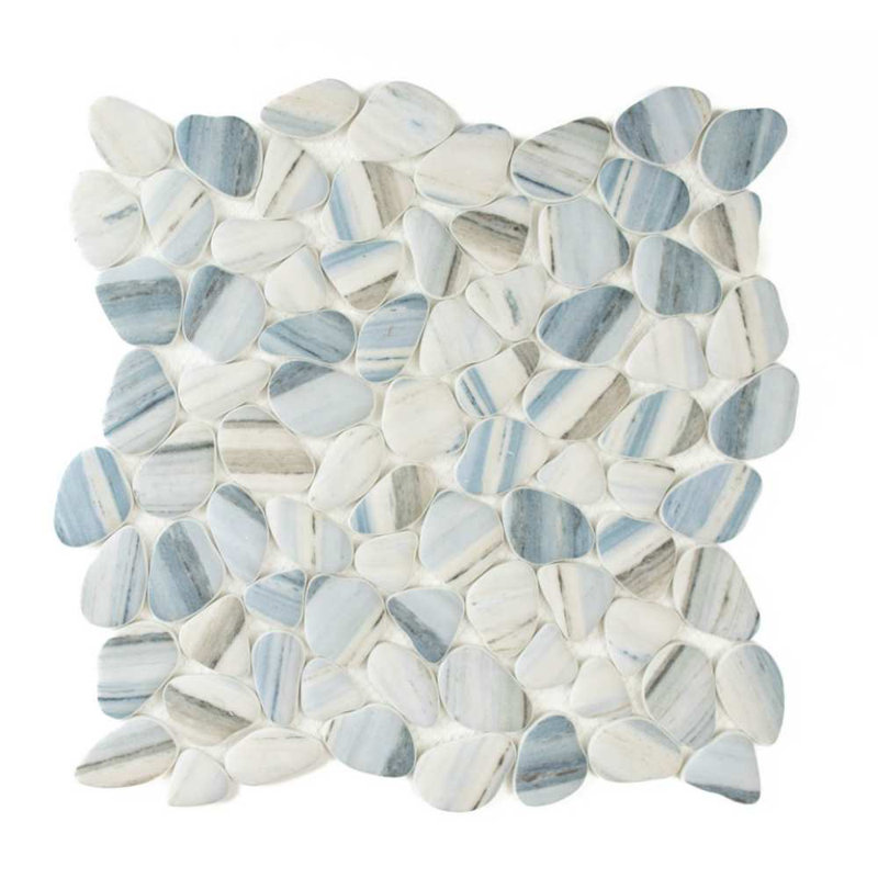 Huron Glass Pebbles Mosaic Tile, Azul