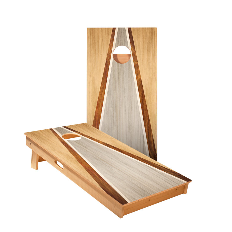 Triangle complet - planches cornhole en bois naturel et gris