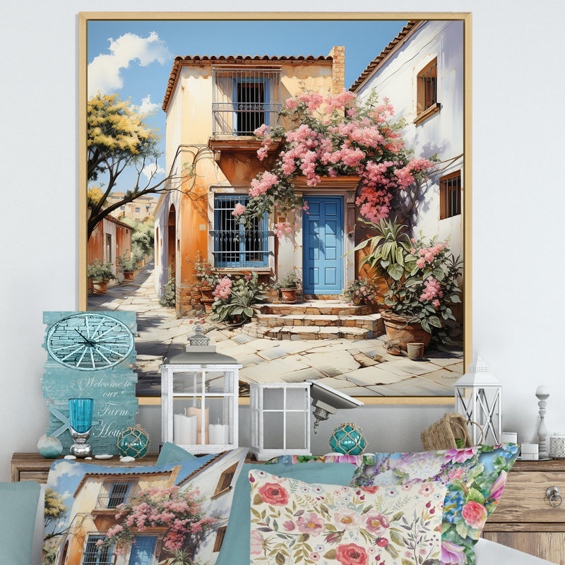 «Mexico Colonial Charm» - art mural mexicain, H 36 po x l 36 po x P 1,5 po, Cadre flottant brun