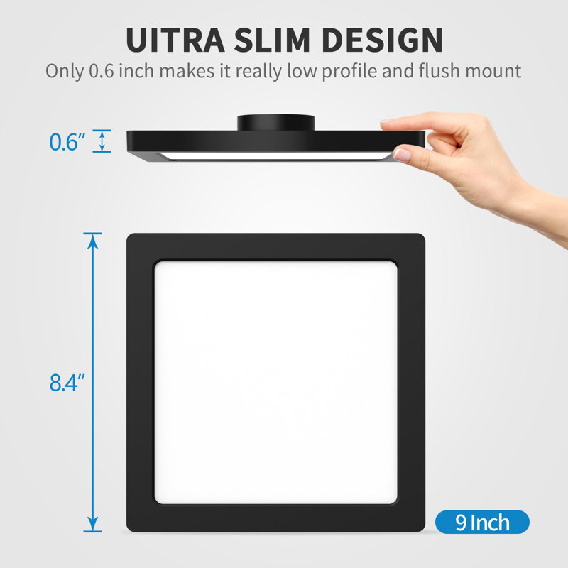2PK  Square Black Ceiling Light,  120V 3CCT Dimmable Slim LED Ceiling Light, Close to Ceiling Light Fixtures for Bedroom, Kitchen, Hallway, Laundry