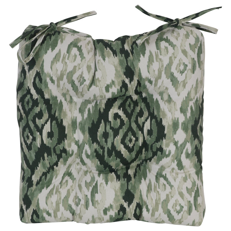 16-Inch Square Outdoor Tufted Chair Cushions (Set Of 2), Green/Lakat Mineral Abstract