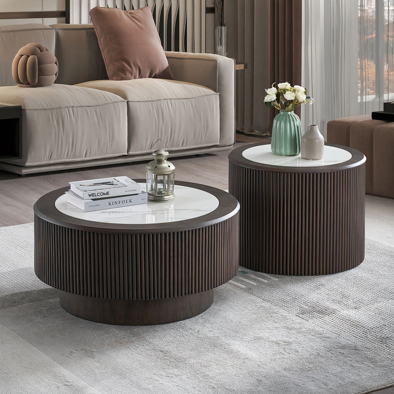 Ensemble de tables basses en faux marbre, H 15,94 po x l 35,43 po x P 35,43 po
