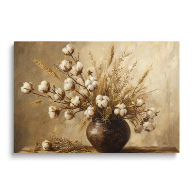 Peinture à l'huile sur toile multicolore représentant une nature morte de coton séché, œuvre d'art murale picturale pour le salon, la salle à manger et la chambre.