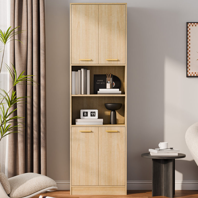 74.7'' H X 22'' W Tall Bookcase with Doors and Adjustable Shelves, 6-shelf Storage Bookshelf for Home Office and Living Room