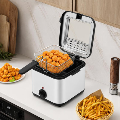 Friteuse en acier inoxydable de 2,64 pte, friteuse électrique de 1 000 W avec extérieur Cool-Touch et panier amovible