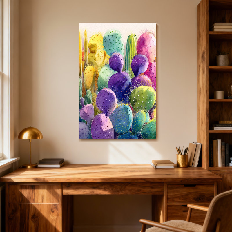 Plantes et fleurs, impression de cactus coloré aquarelle, H 16 po x l 24 po