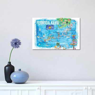 Florida Keys Key West Marathon Key Largo Illustrated Travel by Markus & Martina Bleichner - Wrapped Canvas Painting