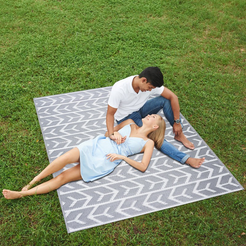 Tapis intérieur / extérieur gris Aubreonna, Rectangle 6 pi x 9 pi