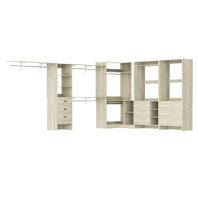 127.5” x 86.8” Closet System with Wooden Drawes(Adjustable Width), White Oak