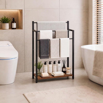 Porte-serviettes échelle échelle 24,8 po à 3 niveaux avec tablette en bois