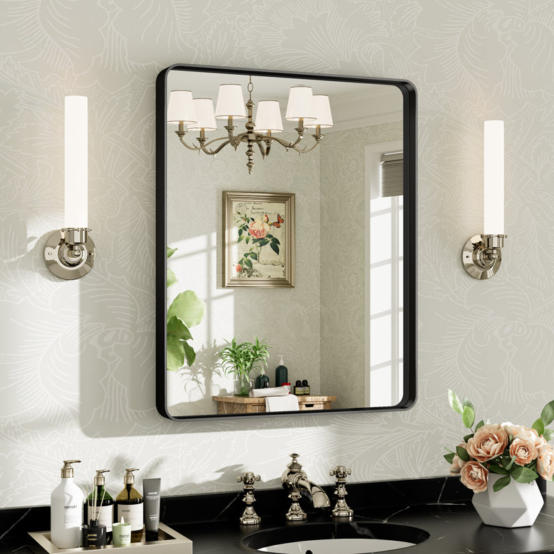 Miroir de salle de bain mural Llesenia, 24 po x 30 po, Noir mat, Rectangulaire