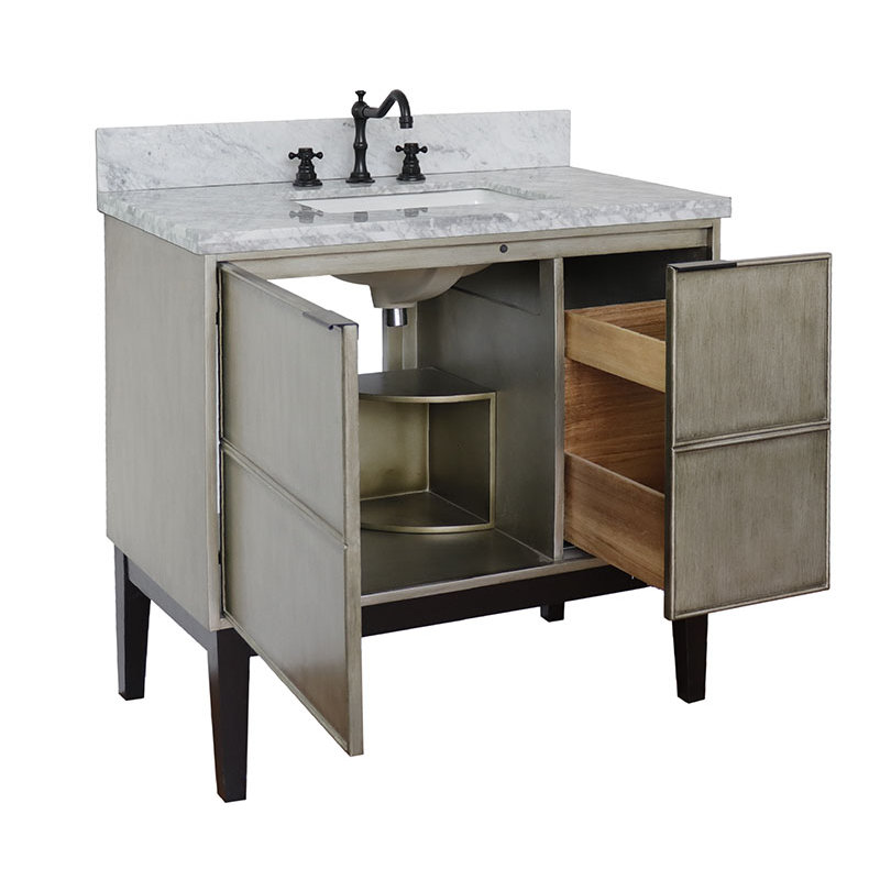 37'' Single Bathroom Vanity with Stone Top, White Carrara