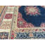 Tapis en laine bleu marine/vert 6 pi 8 po x 9 pi 2 po noué la main one-of-kind Sylvie