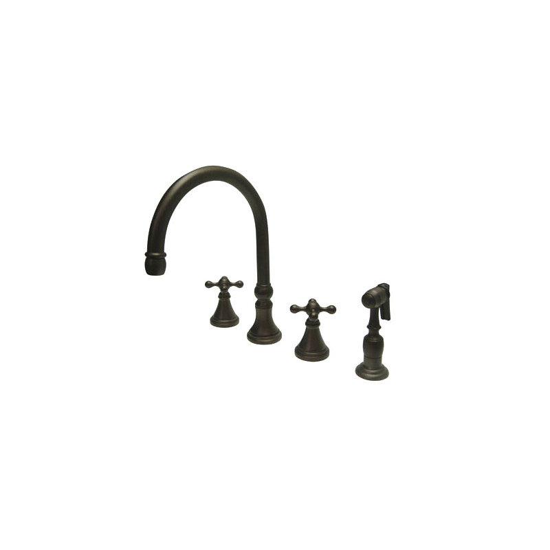 Deck Mount Double Handle Widespread Kitchen Faucet with Knight Cross Handle, Oil Rubbed Bronze