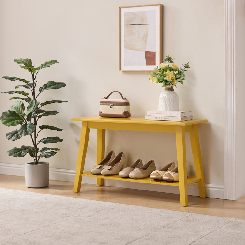 Wood Entryway Bench with Storage Shelf – Modern Accent Seating for Hallway, Bedroom, Living Room or Narrow Space-Saving Shoe Bench